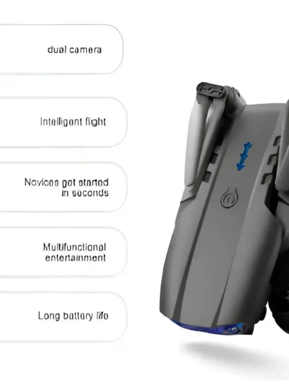 Black Foldable Camera Drone with Blue LED - High-Stability Quadcopter